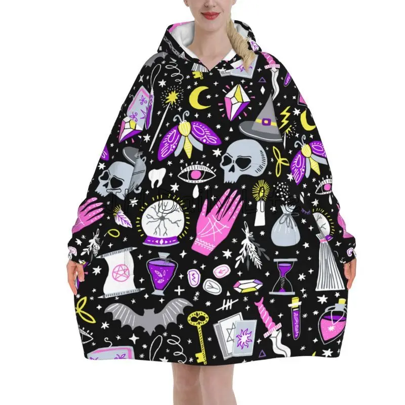 Sherpa Hoodie Fleece - Sihirli Witchy Goth Büyük Boy Battaniye