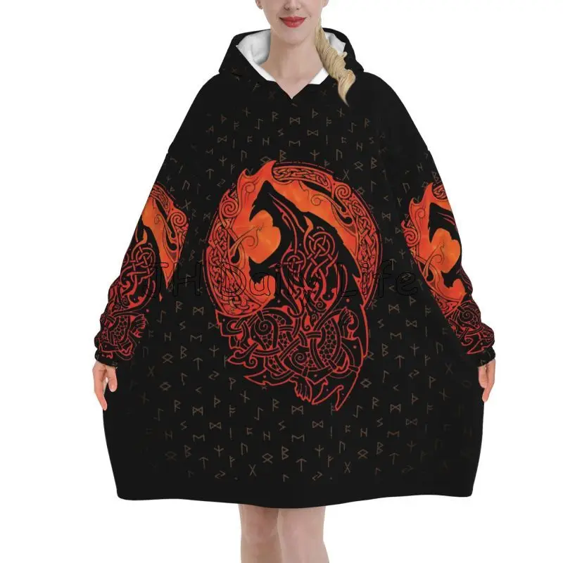 Sherpa Hoodie Fleece - Viking Kurt Düğüm Fenrir Giyilebilir Hoodie