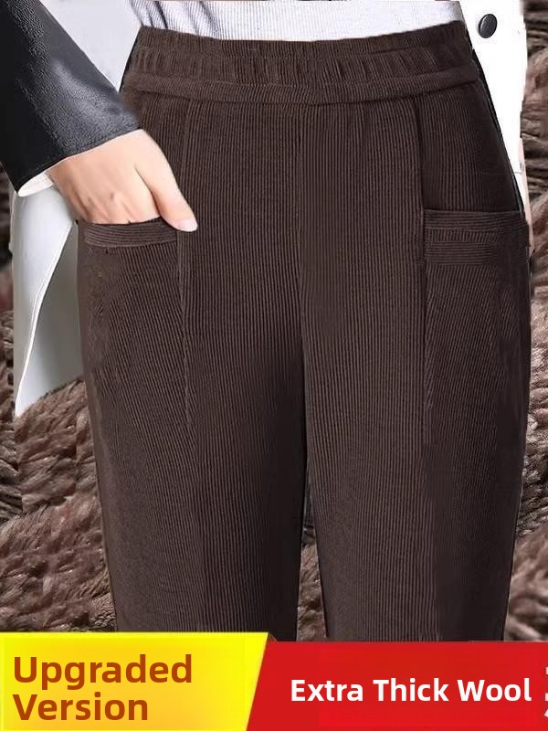 Corduroy Pant Warm - Büyük Beden Kadın Kadife Pantolon Yüksek