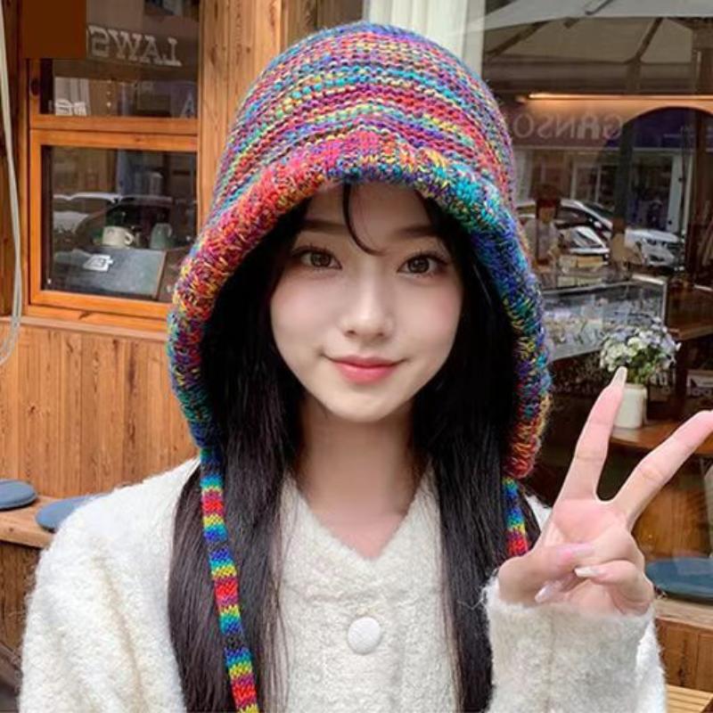 1 adet yeni gökkuşağı çizgili  - Knit Beanie Hat Warm incelemesi ve fiyatı