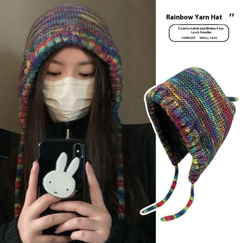 1 adet yeni gökkuşağı çizgili  - Knit Beanie Hat Warm incelemesi ve fiyatı